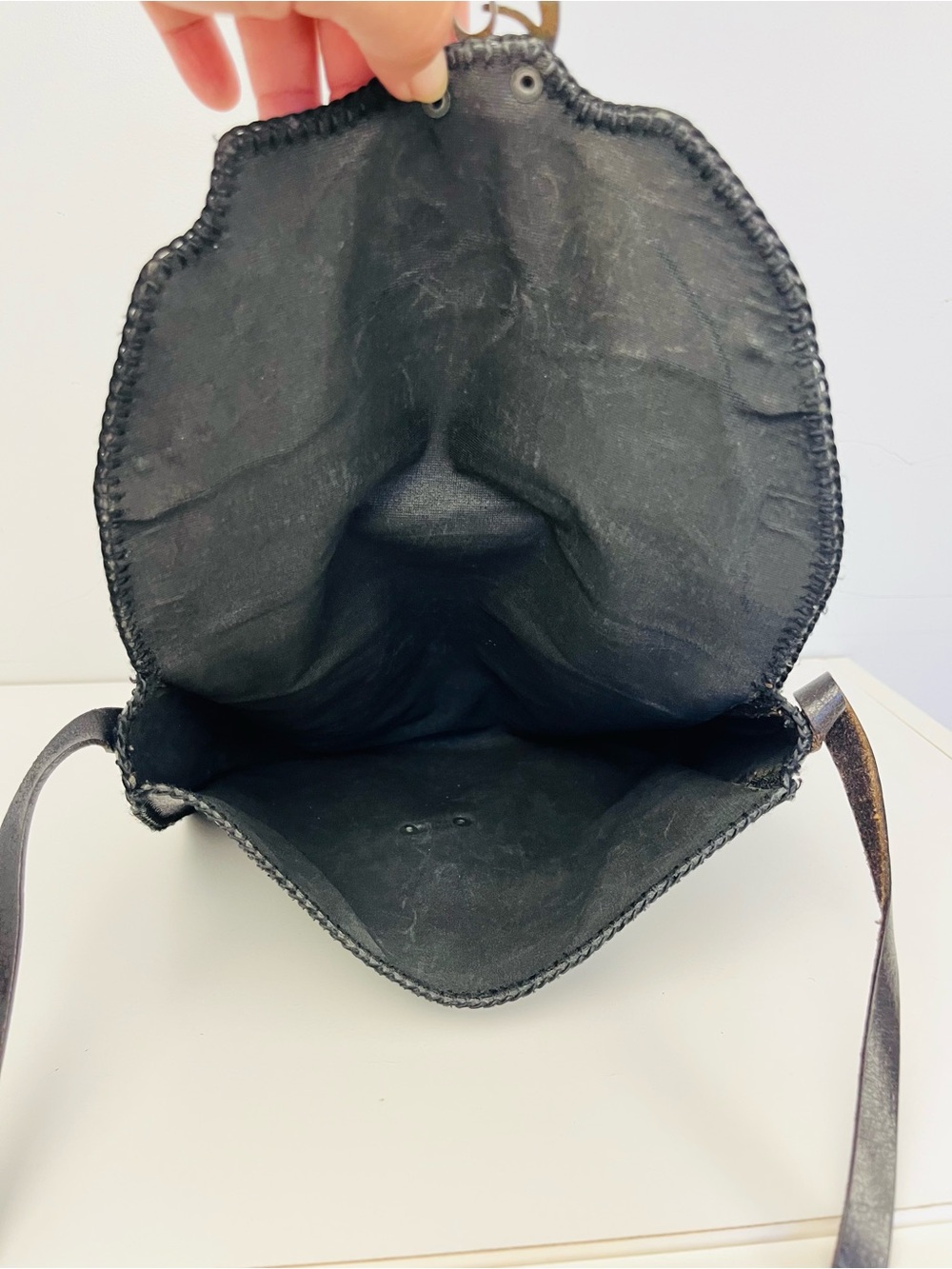 ❌SOLD❌Black Leather Whipstitch Crossbody Bag - Picture 2 of 6